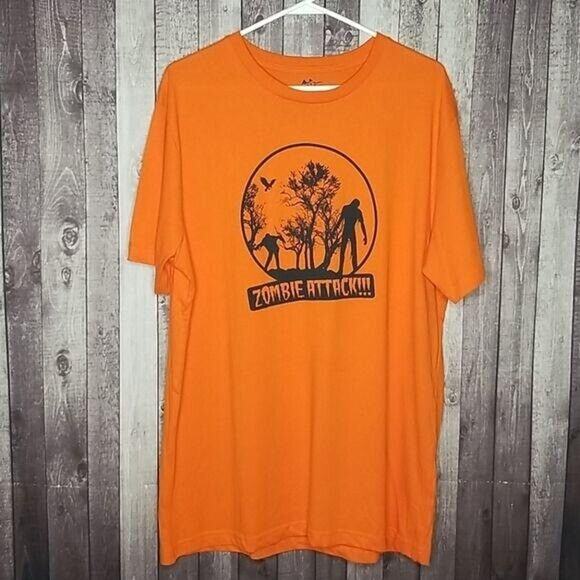 Unbranded Orange Zombie Attack Short Sleeve Graphic Tee Men's Large - Picture 1 of 5